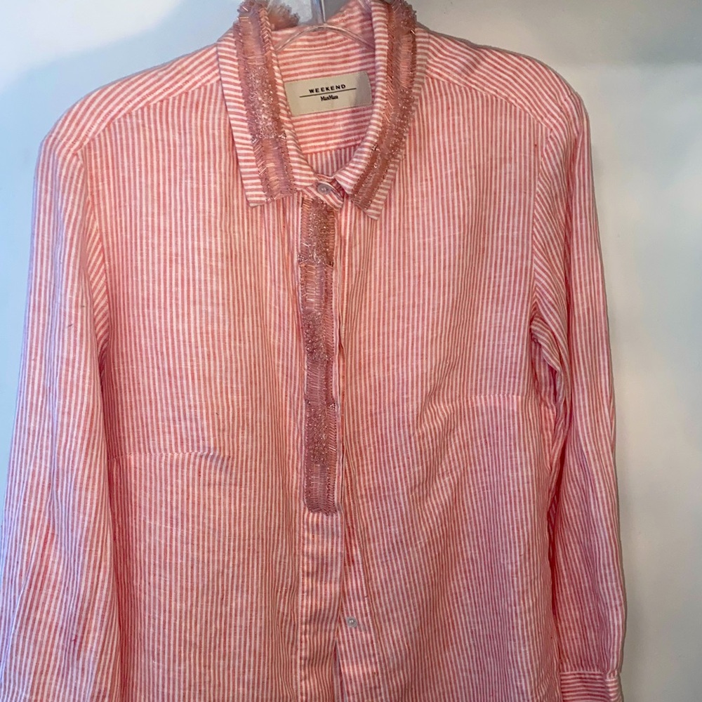 Max Mara striped button down blouse. With sequin detail